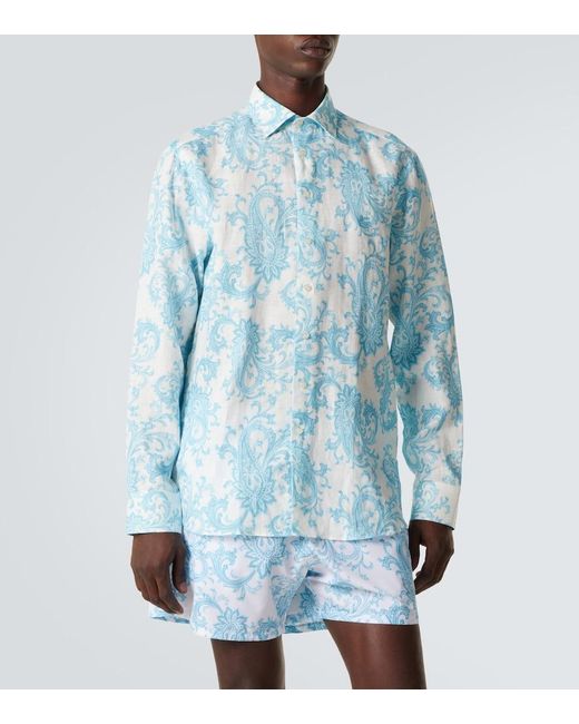 Etro Blue Paisley Linen Shirt for men