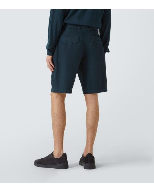 Zegna Blue Cotton And Linen Shorts for men