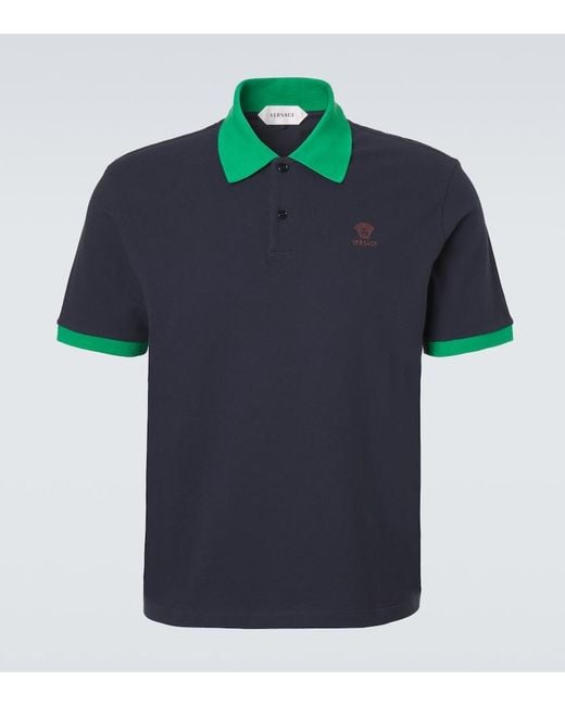 Versace Blue Medusa Cotton Polo Shirt for men