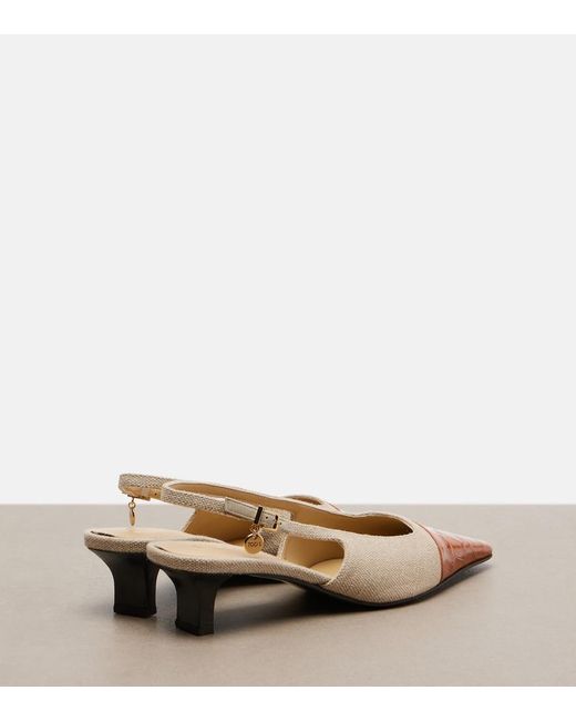 Tod's Natural Leather-Trimmed Canvas Slingback Pumps