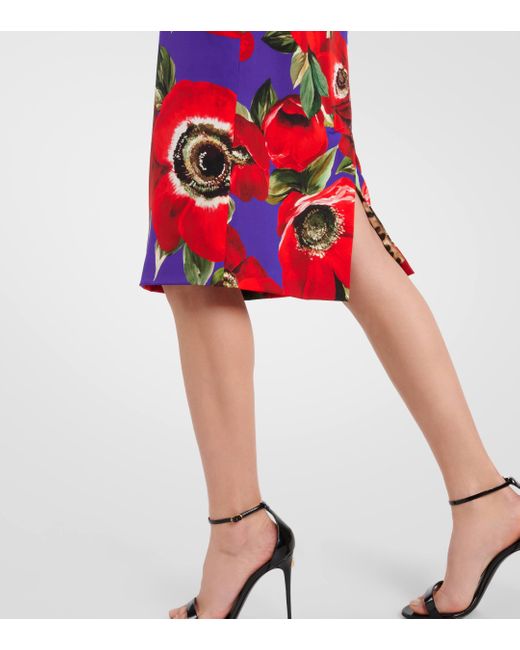 Dolce & Gabbana Red Floral Silk-blend Midi Dress