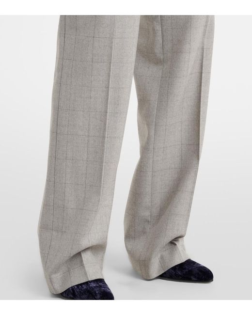 Dries Van Noten Gray Checked Wool Straight Pants