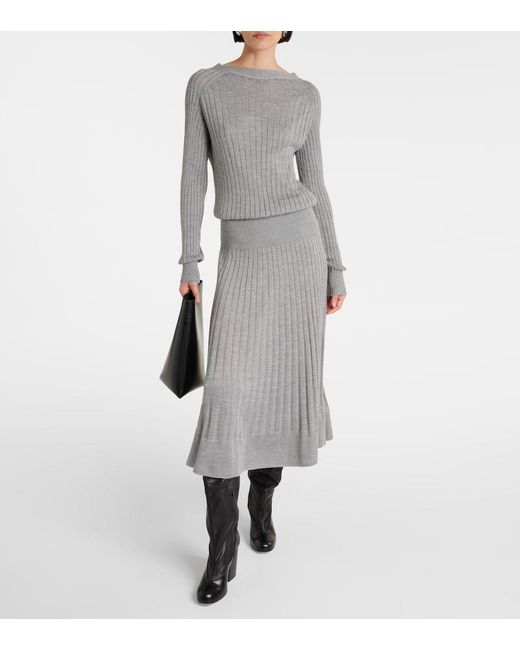 Proenza Schouler Gray Eden Wool-Blend Midi Dress