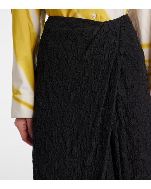 Dries Van Noten Black Gathered Midi Skirt