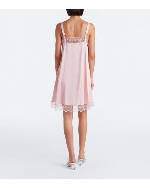 Simone Rocha Pink Lace-Trimmed Satin Slip Dress