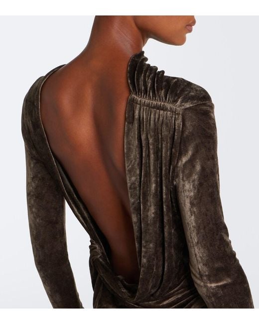 Rick Owens Green Lilies Shailee Draped Open-Back Velvet Gown