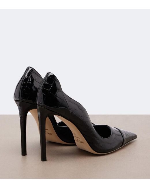 Jimmy Choo Black Brigitte Croc-Effect Patent Leather Pumps