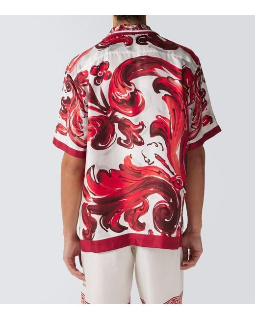 Dolce & Gabbana Red Majolica Silk Twill Shirt for men