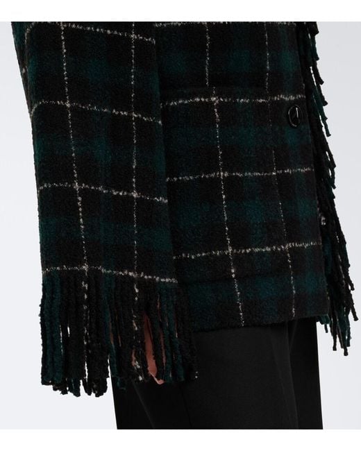 Totême  Black Fringed Checked Wool-Blend Coat