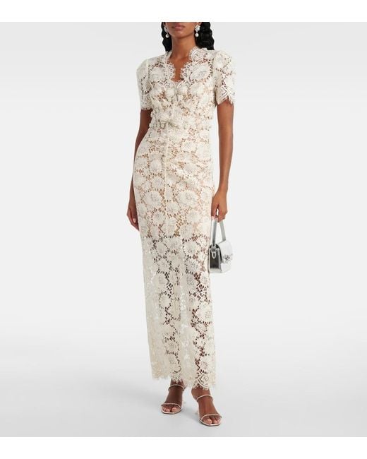 Abito Midi Con Pizzo di Self-Portrait in White