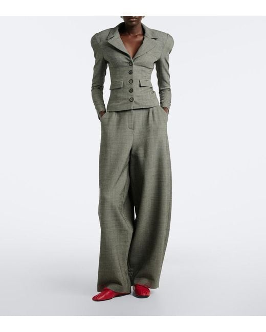 Magda Butrym Gray Herringbone Wool-Blend Barrel-Leg Pants