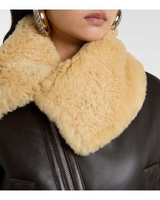 Jacquemus Black Aviatore Cropped Shearling-Trimmed Leather Jacket