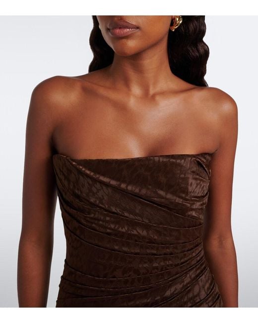 Alex Perry Brown Leopard-Print Ruched Lace Midi Dress