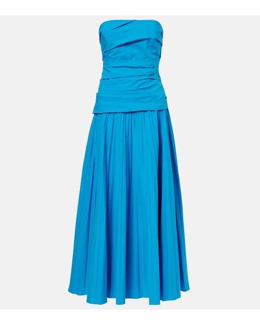 Jonathan Simkhai Blue Arie Strapless Cotton-Blend Midi Dress