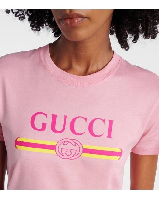 Gucci Pink Cotton Jersey T-Shirt With Logo Print