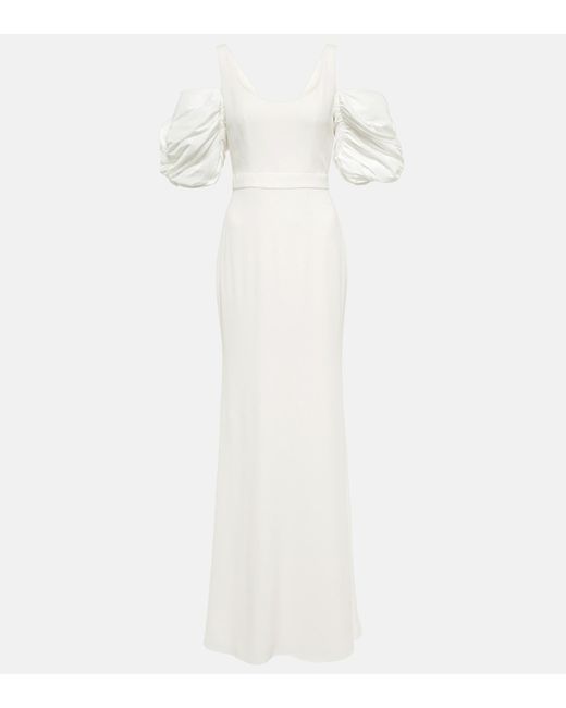 Alexander McQueen White Puff-sleeved Crepe Gown