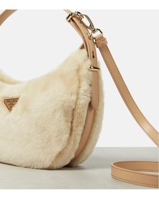 Prada White Arque Mini Shearling Shoulder Bag