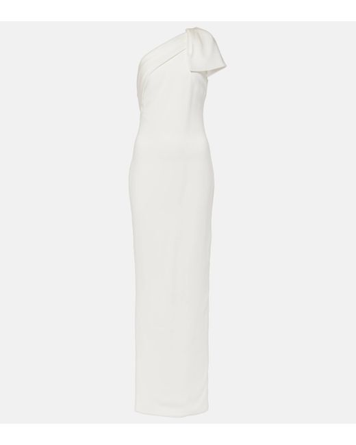 Robe longue asymetrique en crepe de satin Roland Mouret en coloris White