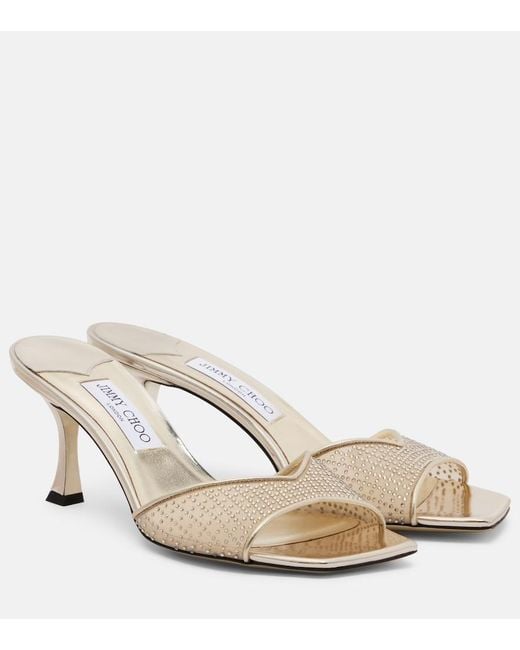 Jimmy Choo Natural Skye 70 Embellished Mesh Mules