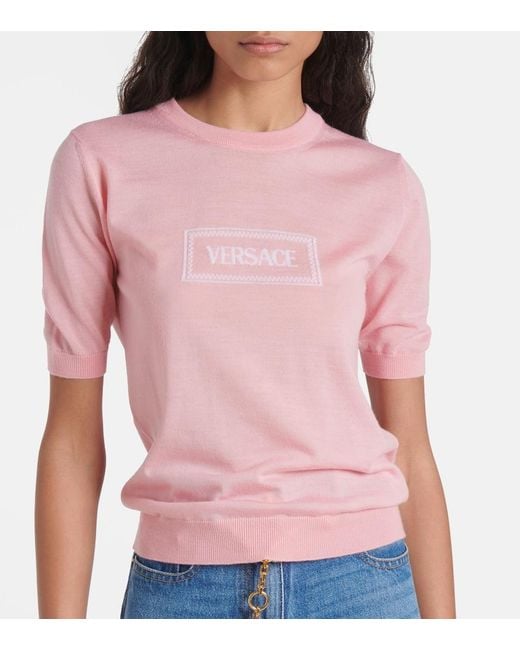 Versace Pink Logo Jacquard Knitted Top
