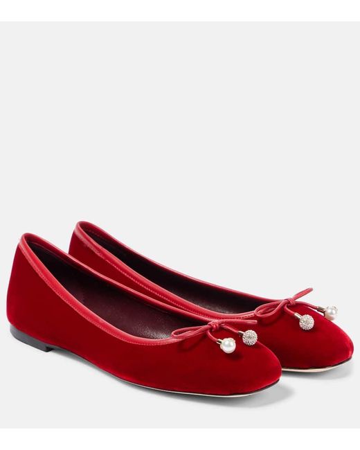 Jimmy Choo Red Elme Velvet Ballet Flats