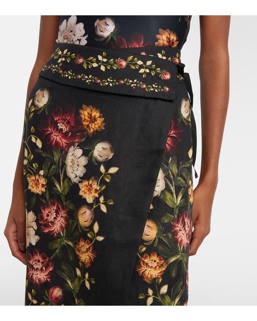 Agua Bendita Black Tierra Floral Linen Beach Cover-Up