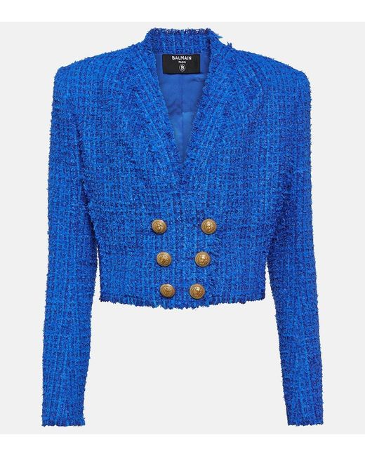 Blazer cropped in tweed di Balmain in Blue
