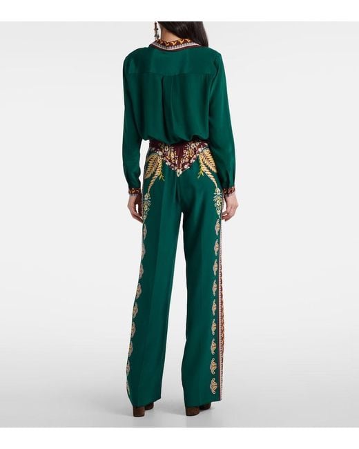 Etro Multicolor Long Silk Shirt With Placed Print