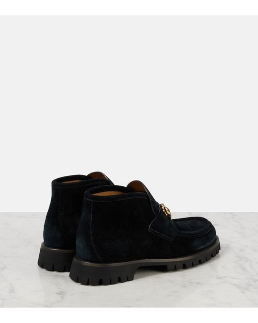 Gucci Black Horsebit Suede Ankle Boots