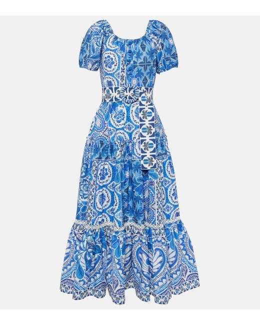 Farm Rio Blue Tile Dream Cotton Maxi Dress