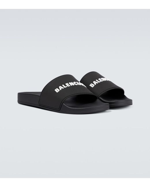 Balenciaga Black Logo Rubber Pool Sliders for men