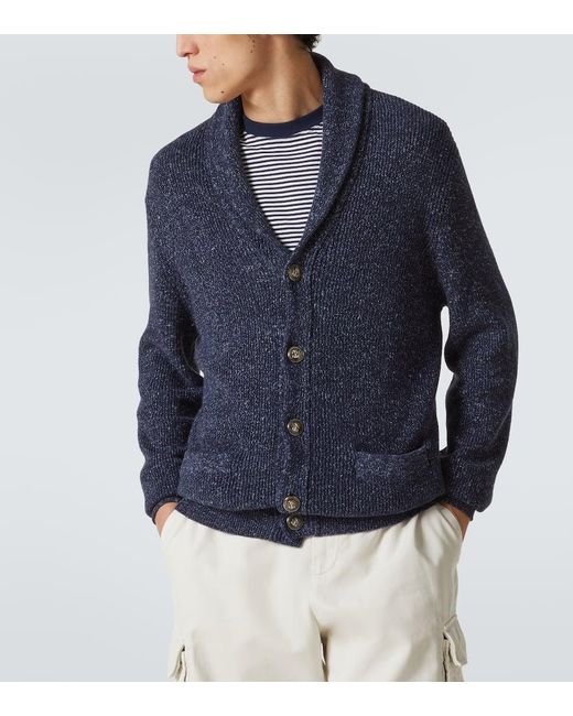 Cardigan De Algodon Y Lino Brunello Cucinelli de hombre de color Blue
