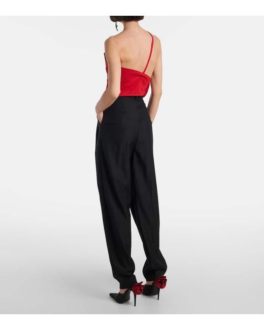 Magda Butrym Red Floral-Applique One-Shoulder Top