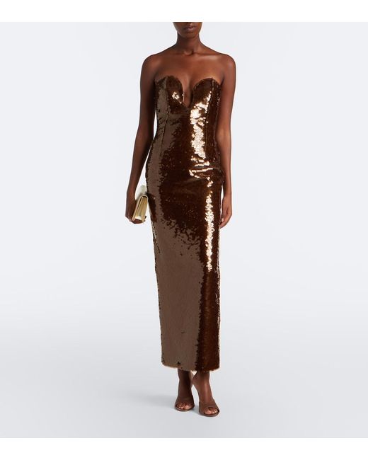 The New Arrivals Ilkyaz Ozel Brown Pulse Sequined Bustier Dress
