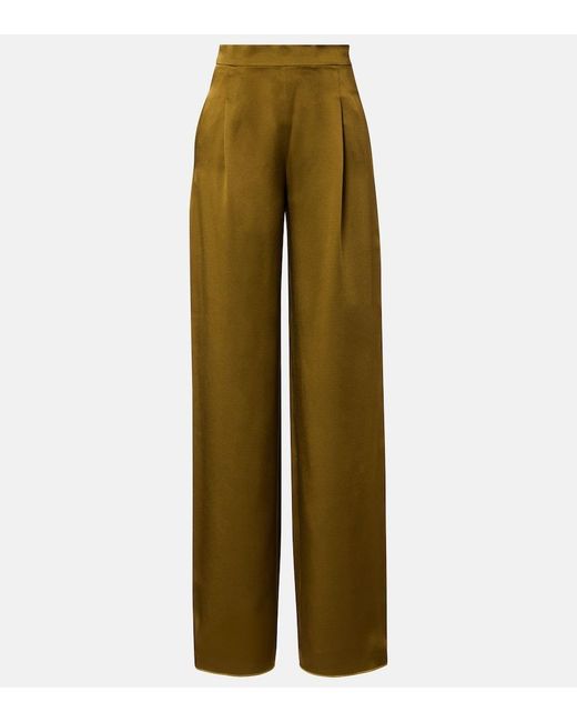 Max Mara Green Cono Satin Wide-Leg Pants
