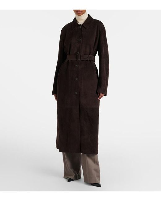 The Row Black Kendra Suede Coat Chestnut