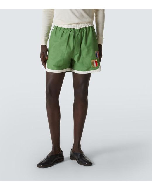 Bode Green Euro Applique Cotton Shorts for men