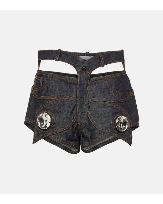 Area Black Verzierte Jeansshorts