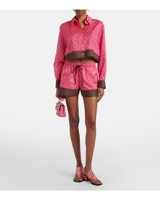 Valentino Red Cropped Printed Cotton Shirt