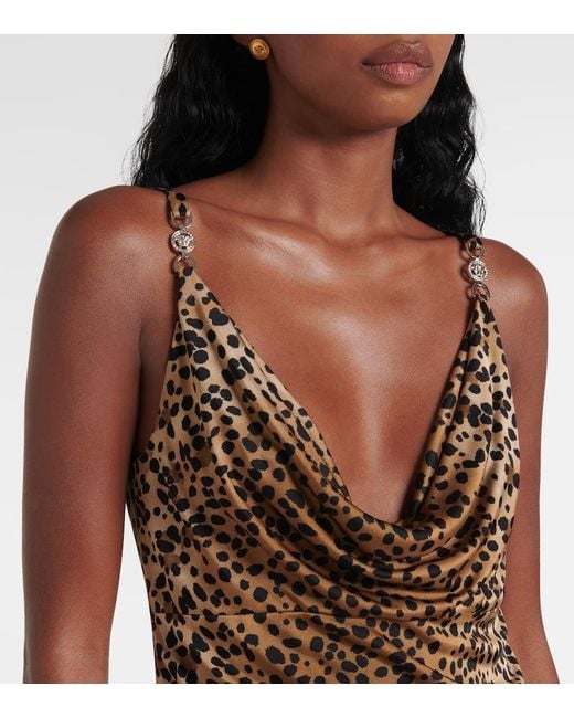 Versace Brown Medusa '95 Leopard-Print Draped Top