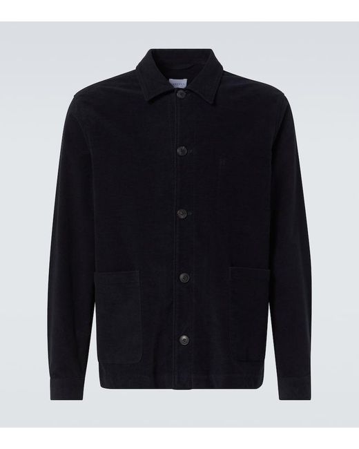 Sunspel Blue Cotton Moleskin Overshirt for men