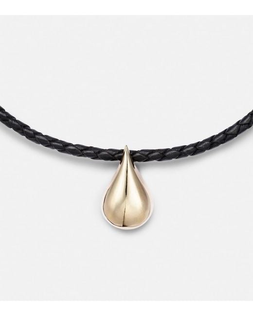 Mateo Metallic Water Droplet 14Kt And Leather Necklace