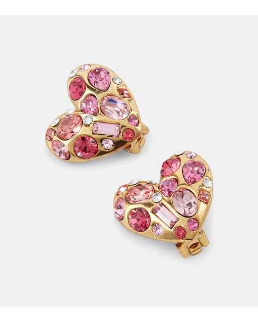 Oscar de la Renta Pink Crystal-embellished Clip-on Earrings