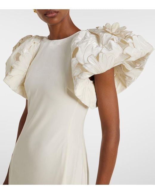 LEO LIN White Lucina Floral-Applique Velvet Maxi Dress