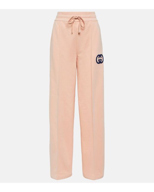 Gucci Natural GG Embroidered Cotton Jersey Sweatpants