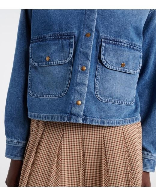 Moncler Blue Teddy-Trimmed Denim Shirt