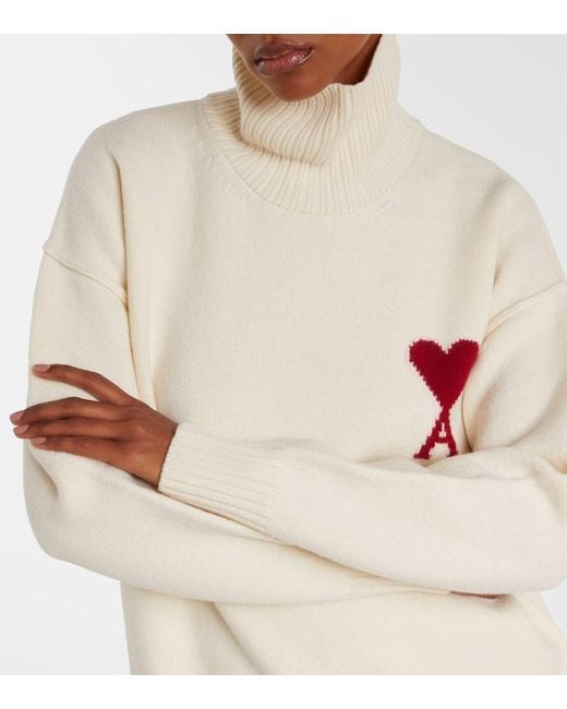 AMI White Ami De Cour Virgin Wool Turtleneck Sweater