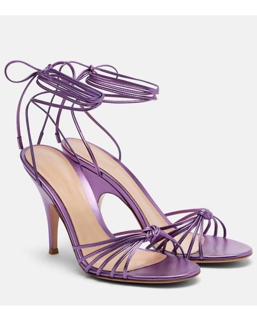 Gianvito Rossi Purple Metallic Leather Sandals