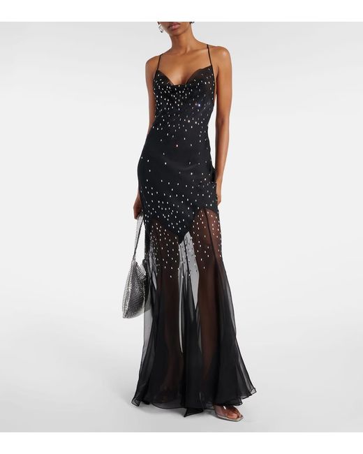 Rabanne Black Embellished Chiffon Maxi Dress
