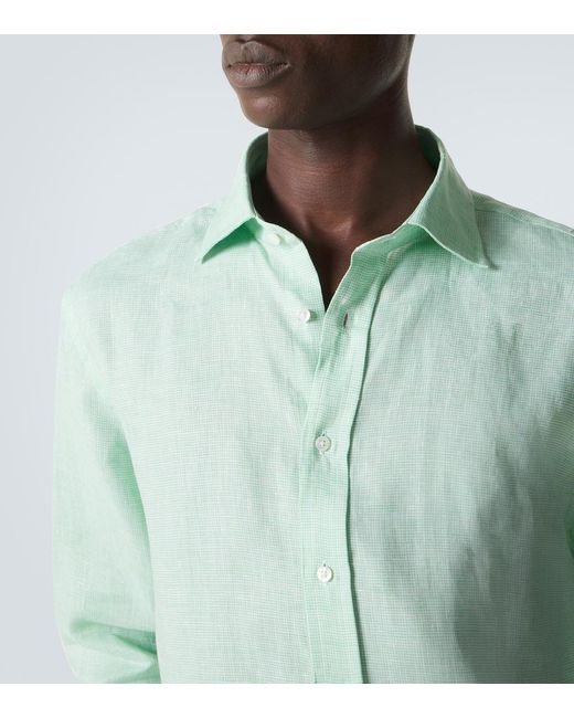 Ralph Lauren Green Checked Linen Shirt for men